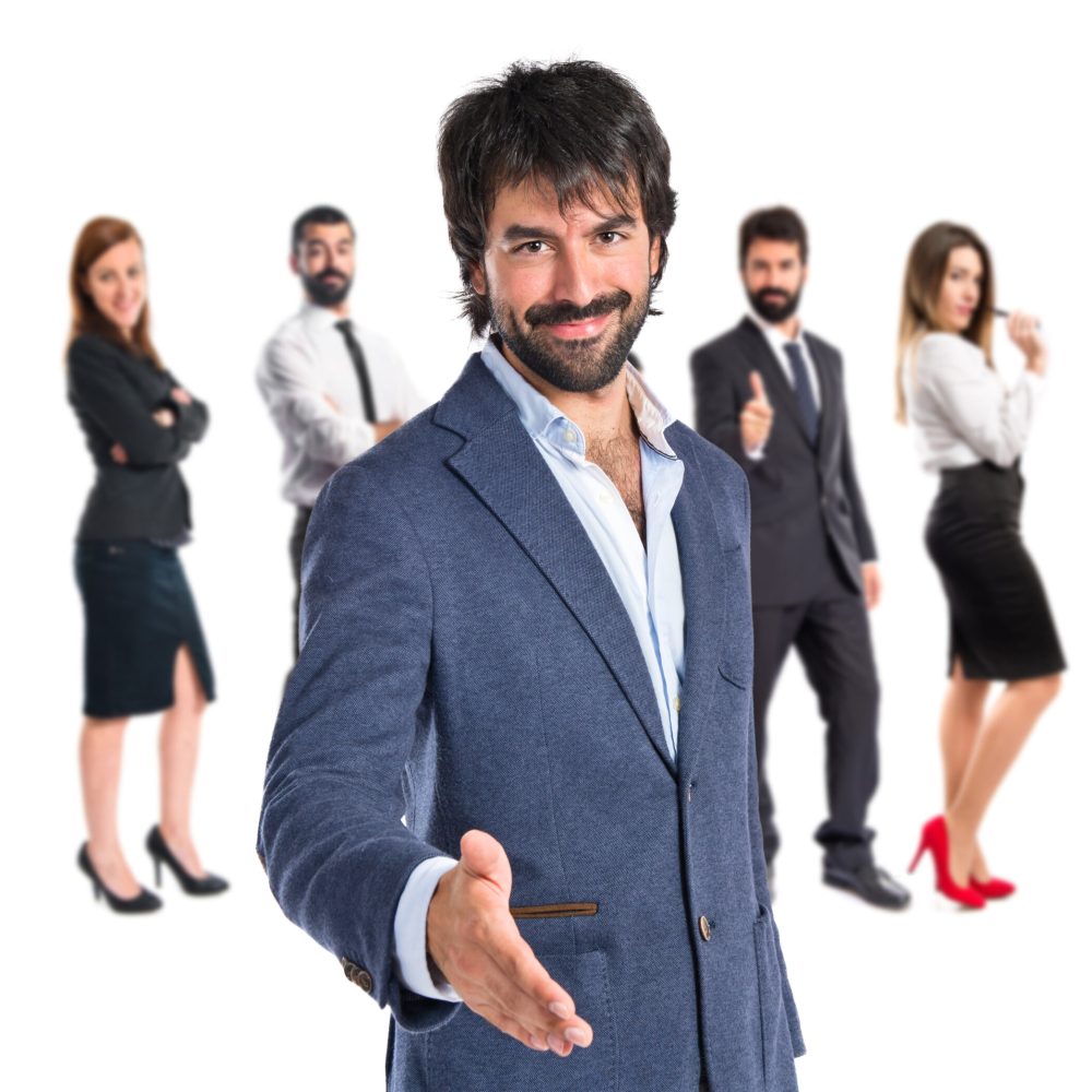 businessman making a deal over white background
